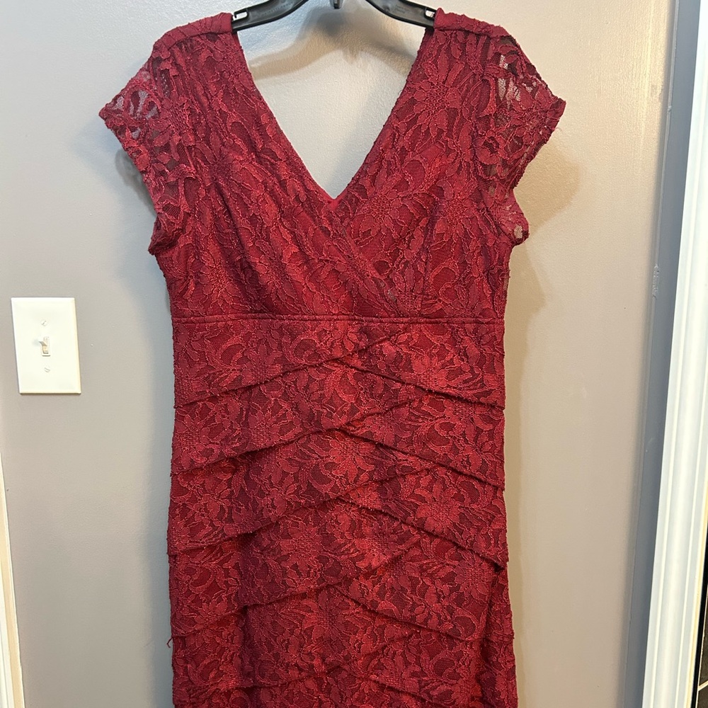 Elegant Lace Red Stretchy Dress